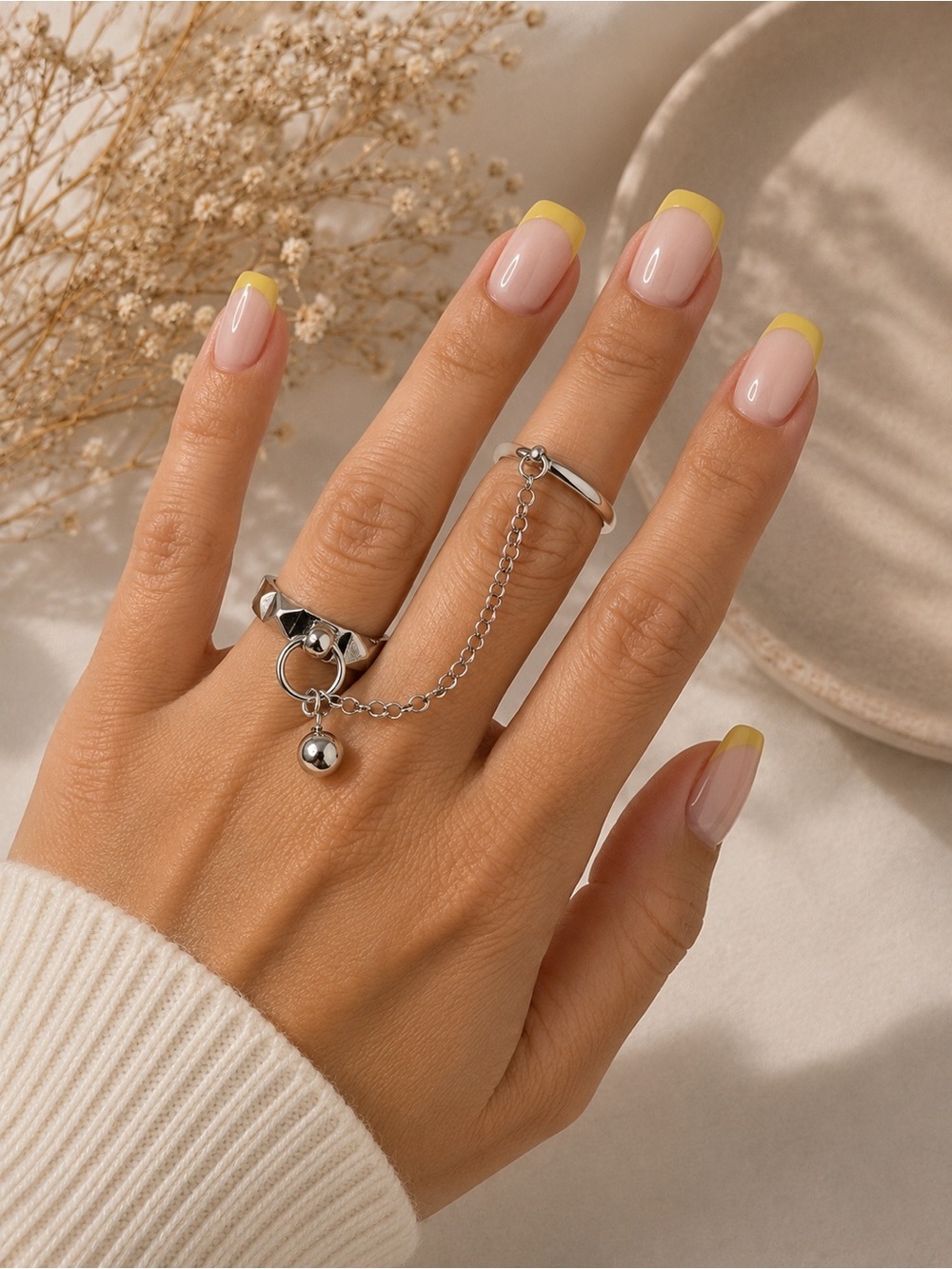 925 Sterling Silver Chain Dangle Ring Statement Ring Boho Punk
